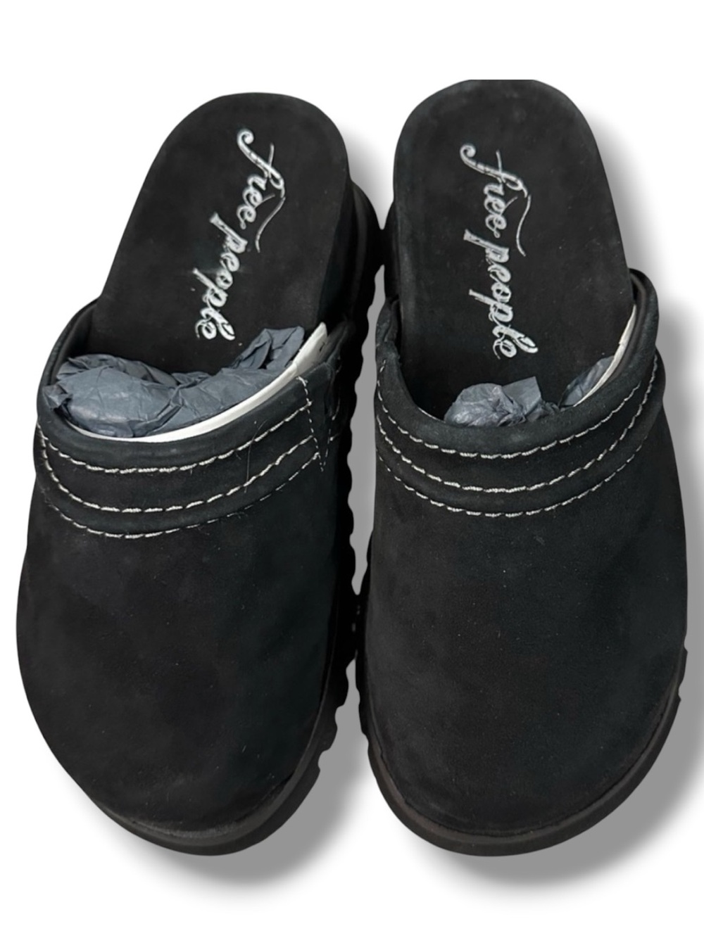 Free People Milo Everyday Mules in Black NIB NEW Suede Leather Chunky Size 7